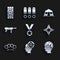 Set Military reward medal, Target sport, Army soldier, Japanese ninja shuriken, Brass knuckles, Submachine gun M3