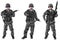 Set of military soldiers in black camouflage, isolated on white