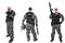 Set of military soldiers in black camouflage, isolated on white backgroud.