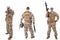 Set of military soldiers in camouflage clothes, isolated on white backgroud.