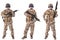 Set of military soldiers in camouflage clothes, isolated on white background.