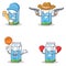 Set of milk box character with baseball cowboy basket boxing