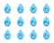 Set of mineral drop complex. Mineral K, Cl, Ca, Cu, Mn, Na, Fe, Mg, Se, Zn, S, P. Blue drug nutrition design