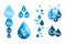 Set of Mineral water icon. Blue drops with mineral designations. Simple flat logos template. Healthy water modern