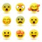 Set of minimal cute emoticons. Cartoon emoji collection. 3d style vector illustration isolated on white background.