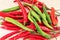 Set mix of long peppers peppers red green background wooden vegetable base salsa spicy seasoning