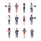 Set mix race business people holding folder happy man woman office workers collection male female cartoon character full