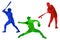 Set of modern abstract baseball players silhouettes. Isolated colored vector images