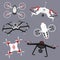 Set of modern air drones and remote control. Science and Modern technologies. Vector illustration. Radio robot or