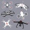 Set of modern air drones and remote control. Science and Modern technologies. Vector illustration. Radio robot or