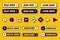 Set of modern buttons in different designs and colors like yellow, black, white. Ready to use in your web page or mobile app