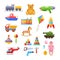 Set of modern colorful children s toys. Toys educational, sports, developing.