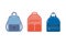 Set of modern colorful school backpacks for girls with patch pockets