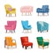 Set of modern colorful soft armchair with upholstery