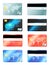 Set of modern credit cards on background, front and back views