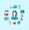 Set modern flat icons of nurse and medical objects, simple style