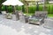 Set modern furniture rattan armchairs and table in garden ,outdoor