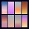 Set modern gradients in abstract sunset and sunrise sea blurred background templates