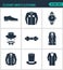 Set of modern icons. Elegant men s clothing shoes, shirt, hat watches, glasses, butterfly, vest, jacket, hat, cone coat.