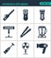 Set modern icons. Household Appliances hair dryers, curling irons, electric shavers, shaving machine, heater, blender, food