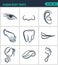 Set of modern icons. Human body parts eyes nose, ear, hand, teeth, mouth, head, tongue, foot. Black signs