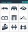 Set of modern icons. Types of bridges architecture, construction. Black signs on a white background. Design isolated symbol