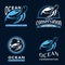 Set of Modern and Luxury Style for Ocean Conservation Logo. With a blue turtle sea and orca whale icon. Premium and Luxury Logo