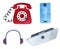 Set of modern phone and vintage telephone, laptop and headphones