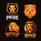 Set of modern professional logo for sport team. Lion mascot. Vector symbol on a dark background.