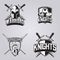 Set of modern professional logo for sport team. Warriors, knights and spartans mascot Vector symbol on a dark background