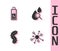 Set Molecule, Battery, Virus and Drop and magnifying glass icon. Vector