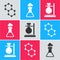Set Molecule, Test tube and flask chemical and Test tube flask on stand icon. Vector