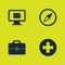 Set Monitor and envelope, Medical cross in circle, Toolbox and Wind rose icon. Vector