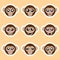 Set of monkey stickers. Different emotions, expressions. Sticker in anime style. Vector Illustration for your design.