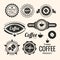 Set of monochrome coffee labels and badges. Retro style coffee vintage