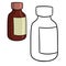 Set of Monochrome and color pictures, brown glass medicine bottle, glass jar with label, vector