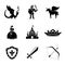 Set of monochrome fairytale, game icons with -
