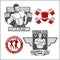 Set of monochrome fitness emblems, labels, badges, logos and designed elements