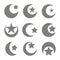 Set of monochrome icons with symbol of islam crescent moon with star