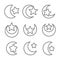 Set of monochrome icons with symbol of islam crescent moon with star