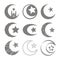 Set of monochrome icons with symbol of islam crescent moon with star