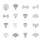 Set of monochrome icons with wireless and wifi symbols