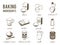 Set of monochrome, lineart food icons: baking ingredients.