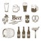 Set of monochrome, lineart food icons: beer.