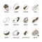 Set of monochrome, lineart food icons: nuts.