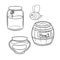 A set of monochrome pictures, honey collection, containers with honey, vector illustration in cartoon style