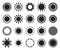 Set of monochrome simple suns isolated on white background. Vector