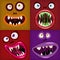 Set Monsters mouths creepy and scary Halloween. Funny jaws teeths tongue creatures expression monster horror drool slime