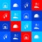 Set Montreal Biosphere, Igloo ice house, Mushroom and Lighthouse icon. Vector