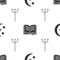 Set Moon and stars, Ancient magic book and Neptune Trident on seamless pattern. Vector